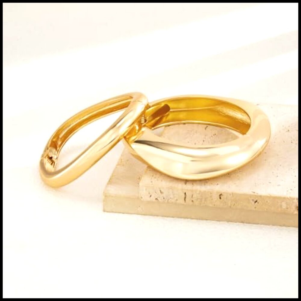 Chunky Gold Bangle Bracelets Stackable Adjustable… - image 5